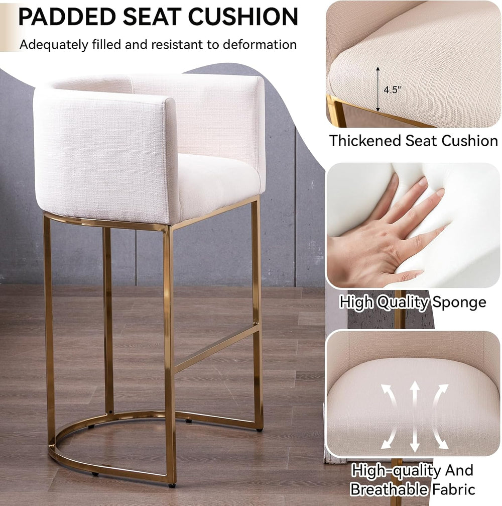 RIVOVA Contemporary Cream Linen Bar Stool, 32" Upholstered Fabric Counte...