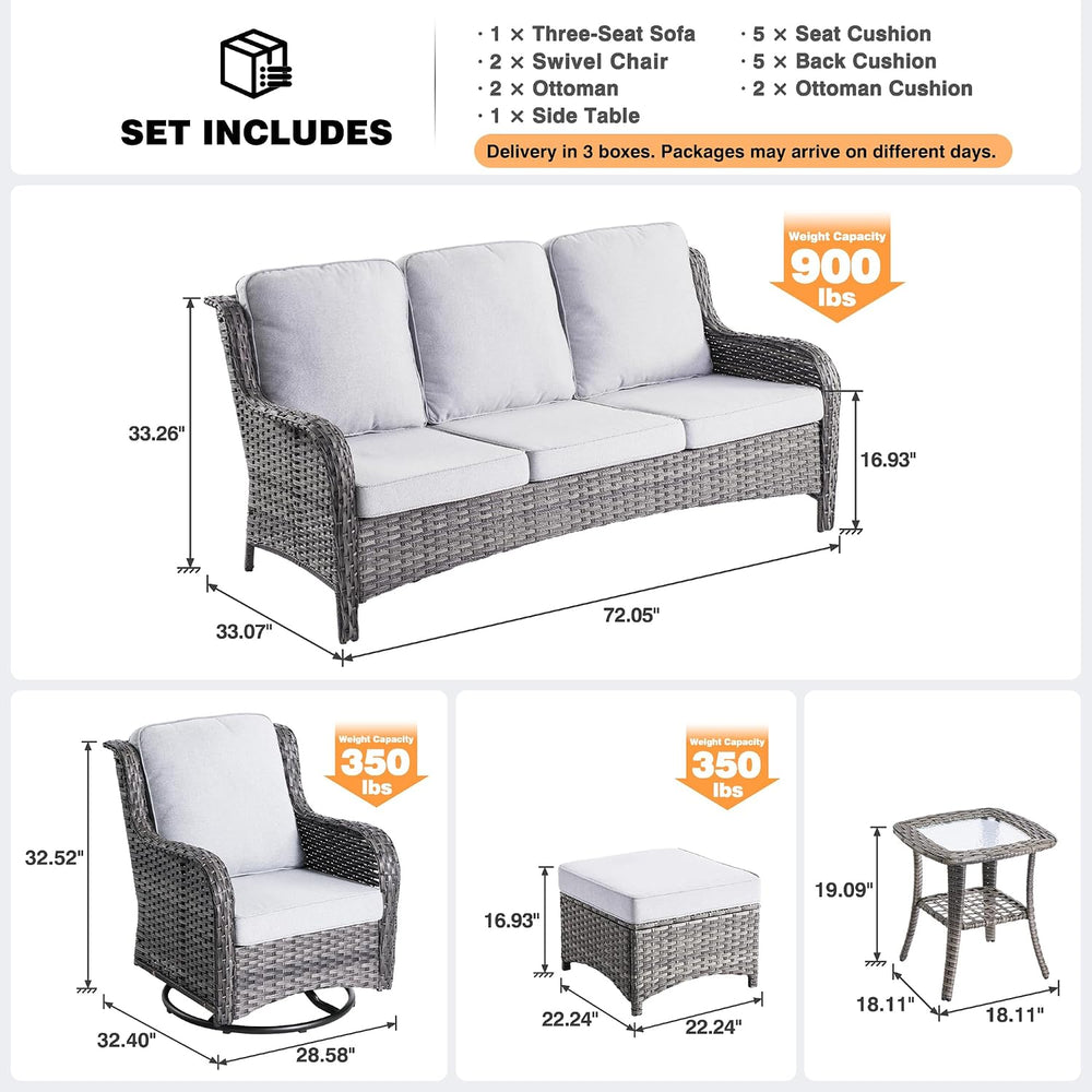 ovios 6-Pieces Patio Furniture Set, Outdoor Wicker Sofa Couch with Swivel Gli...