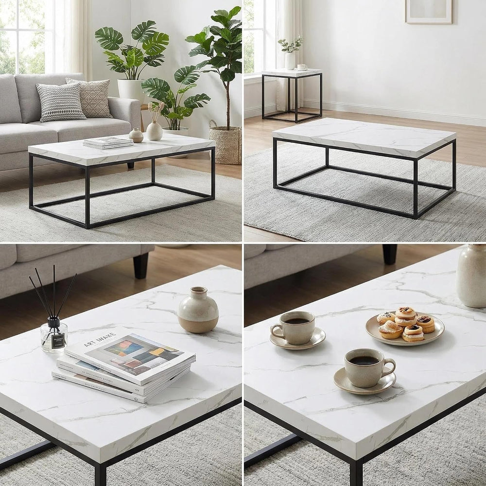 CENSI 47-Inch White Marble Coffee Table/Center Table, Large Size