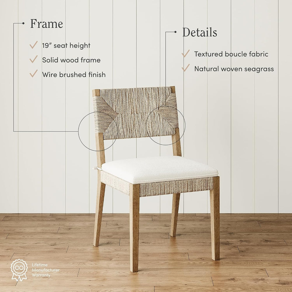 Beacon Boho Dining Chair Set of 4, Boucle Dining Chair with Seagrass Accent a...