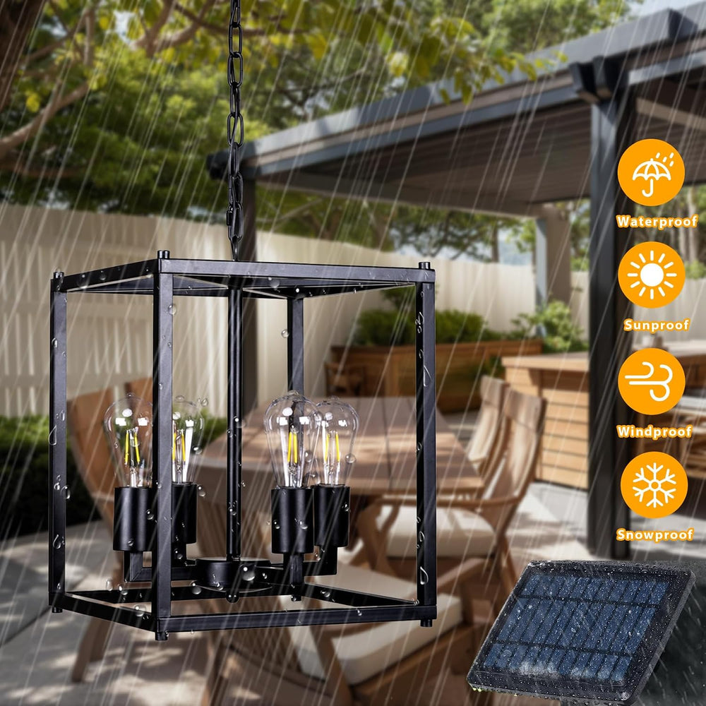 Solar Chandelier Outdoor, 14" Farmhouse Waterproof Dimmable Hanging Pend...