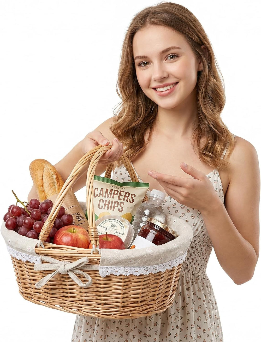 Healifty Easter Wicker Picnic Basket with Liner and Handles