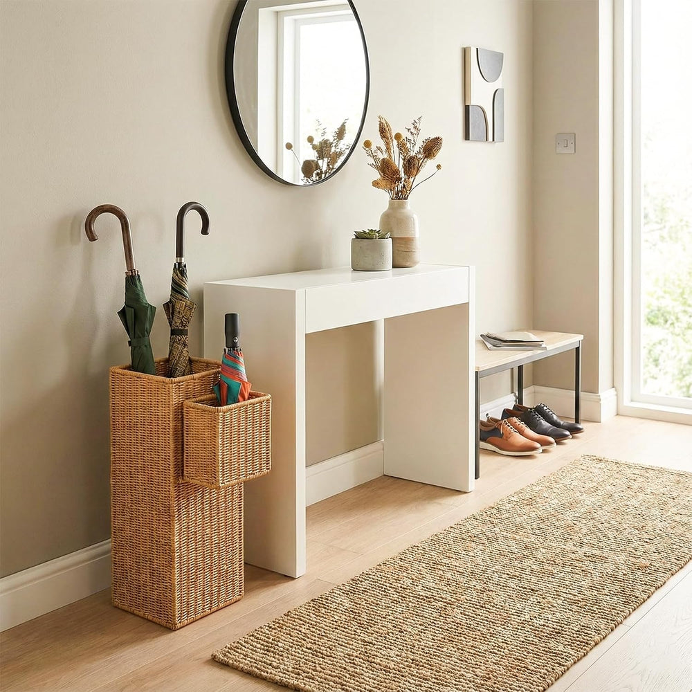 Wicker Umbrella Stand for Entryway, Tall Rattan Holder with Tray