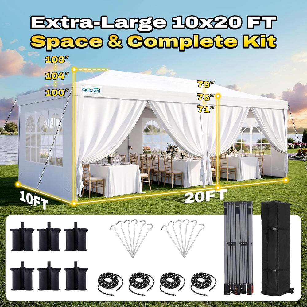 10x20 Pop Up Canopy Tent with 6 Cathedral Sidewalls, Outdoor Party Tent