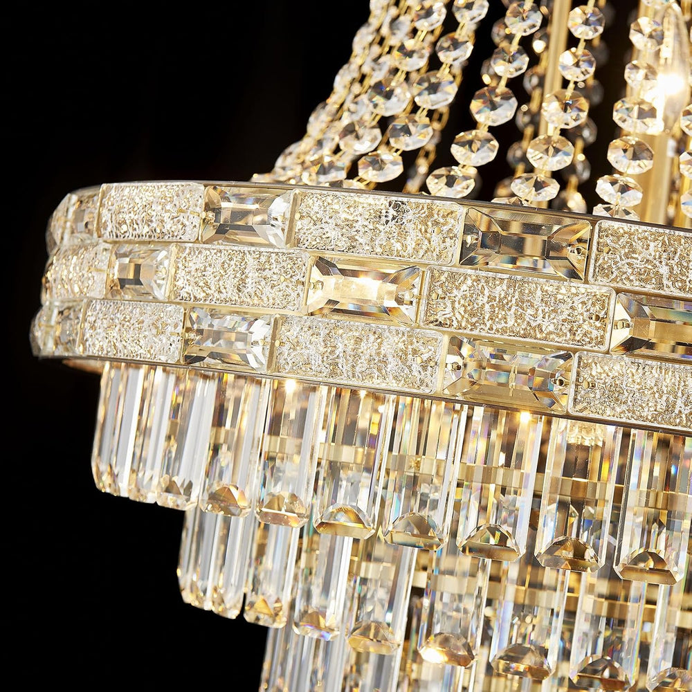 Luxury Gold Crystal Chandeliers 12 Lights Modern Chandelier for High Ceilings...