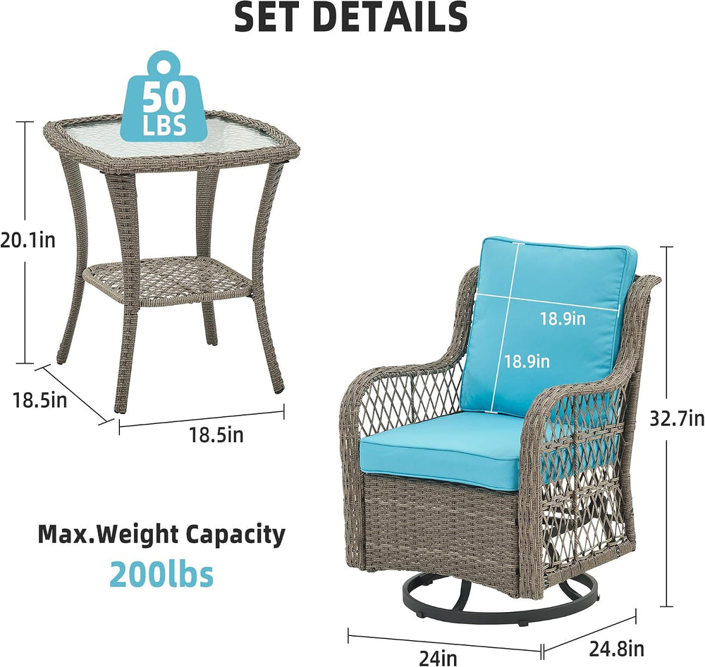 GAOMON 3 Pieces Outdoor Swivel Rocker Chair Set of 2 with Small Side Table, 3...