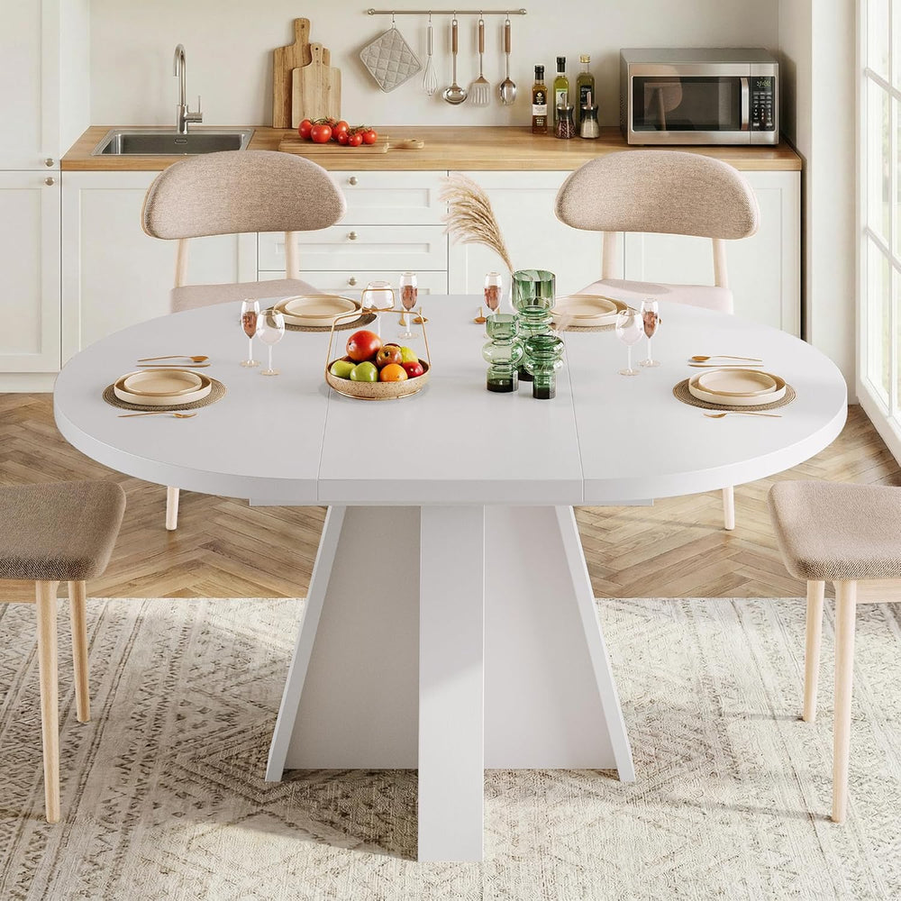 iPormis 43.3in-59in Extendable Round Dining Table for 4-6, Modern Wooden Kitc...