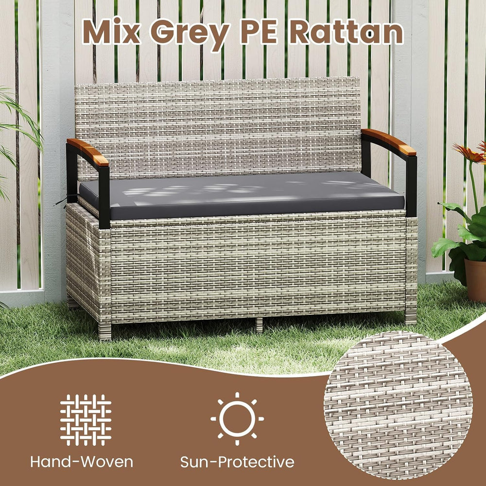 RELAX4LIFE Wicker Outdoor Storage Bench, Rattan Deck Box