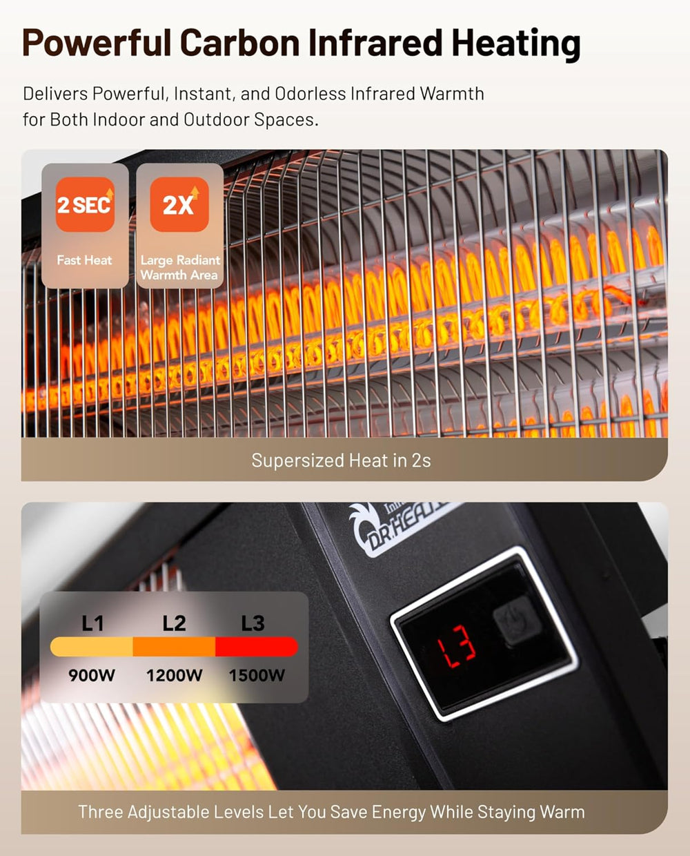 DR. INFRARED HEATER Portable Infrared Indoor and Outdoor Space Heater for Pat...