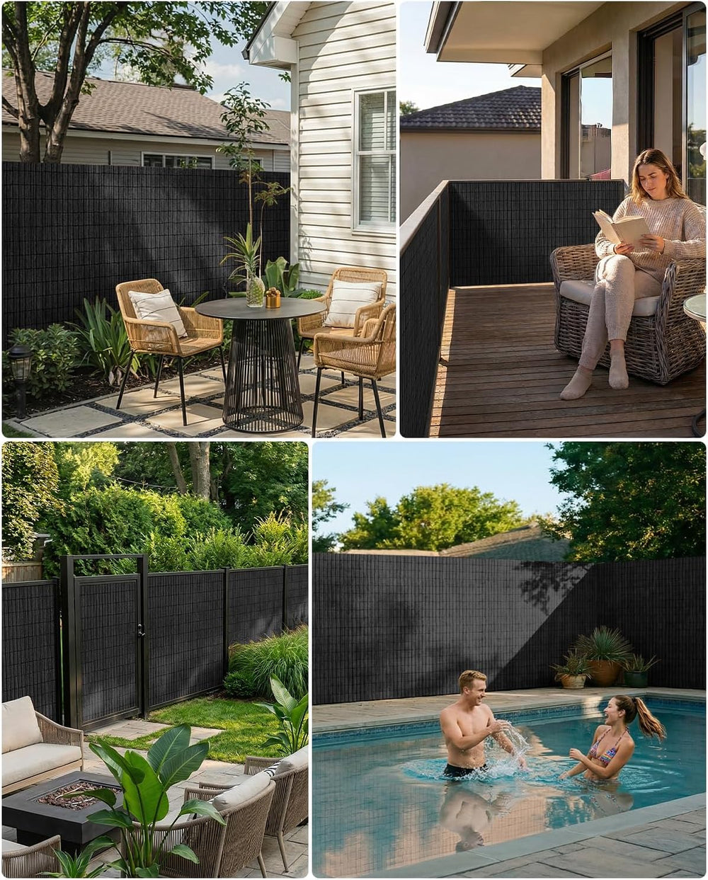 paramondo No Drilling Natural Privacy Fence Screen, Black, 2×10 FT