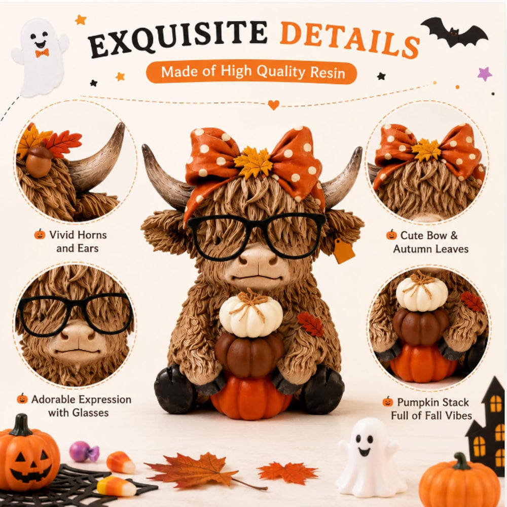 RattanView 96 Pcs Fall Halloween Mini Resin Highland Cow Figurines