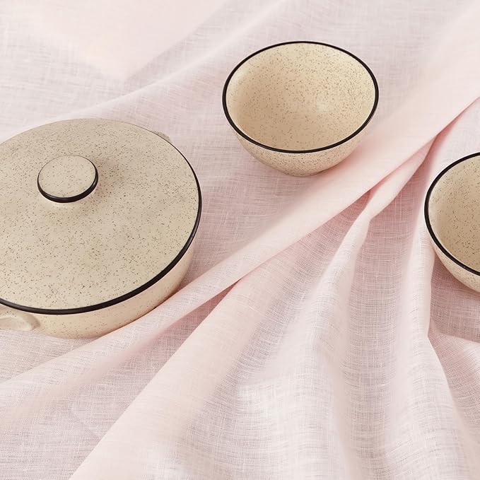 Solino Home Linen Pink Table Runner 90 Inches Long - 100% Pure Linen Hemstitc...