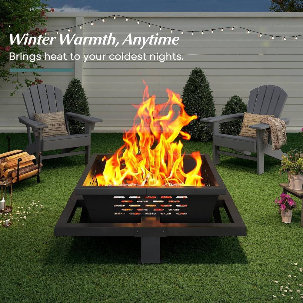 36 inch fire Pit, Square Outdoor Fire Pit with Poker, Wood Burning Fire Pit f...