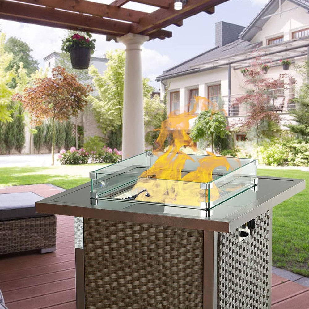 Fire Pit Wind Guard, 23.5 Inch Square Fire Pit Glass Wind Guard