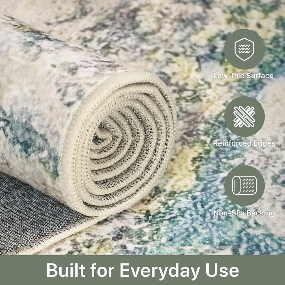 GENIMO 2x6 Runner Rug, Washable Non-Slip Abstract Rug, Sage Oatmeal