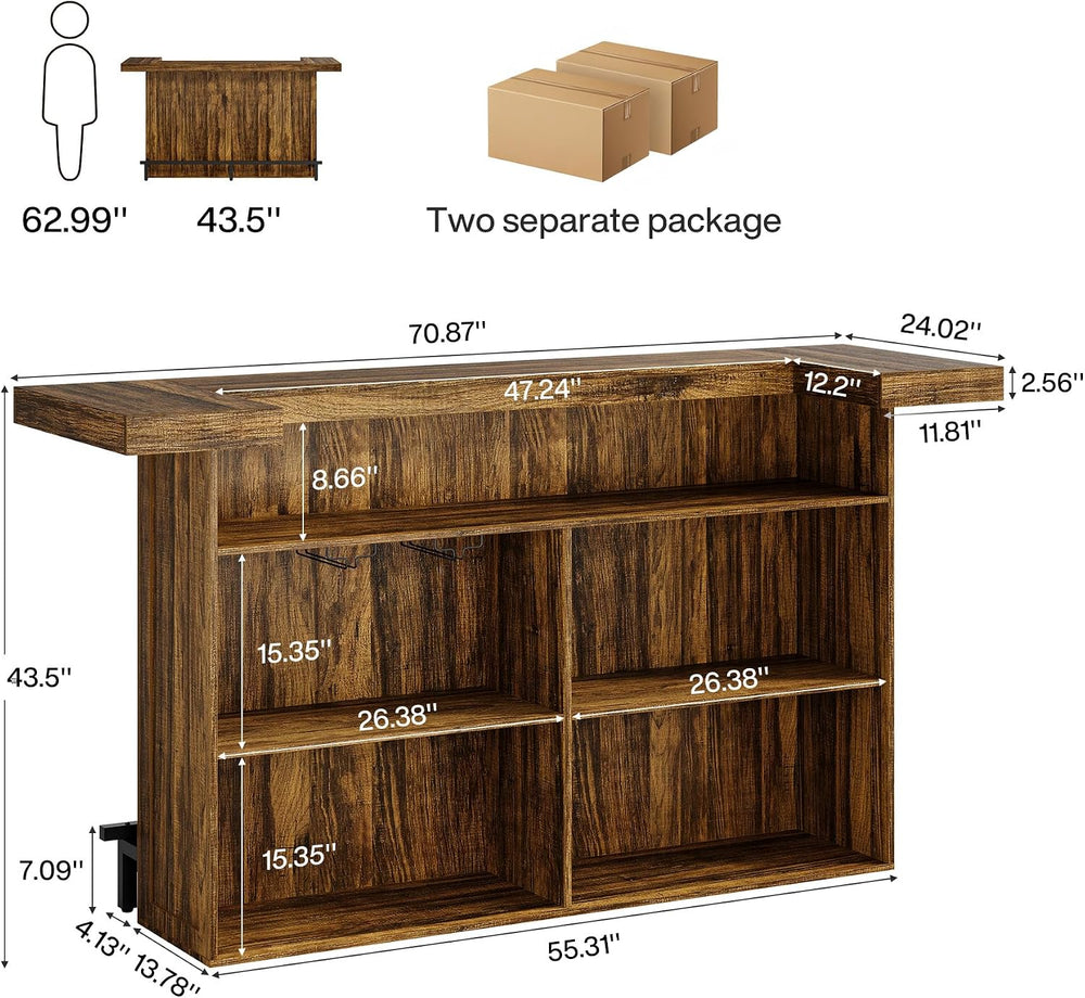 Tribesigns 70.9" Large Bar Table with Storage, Wooden Home Bar Unit