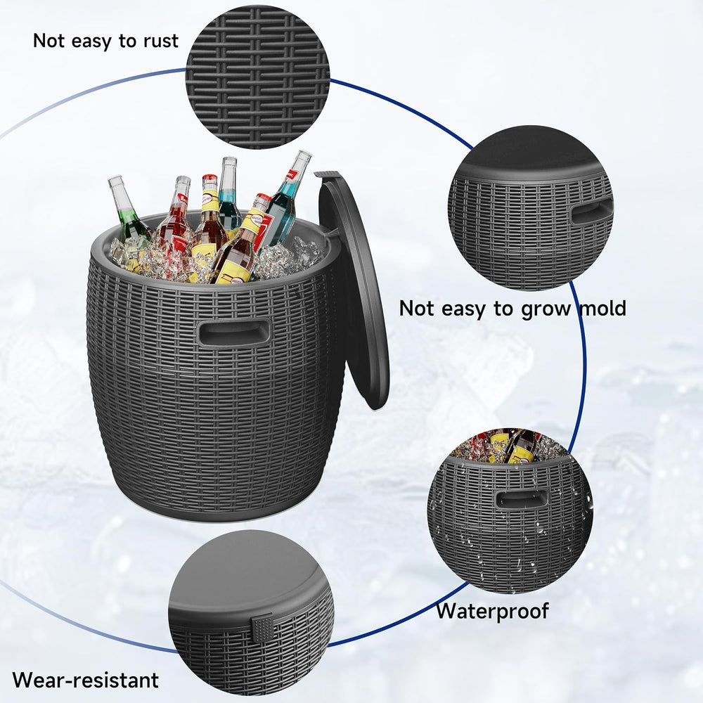 EasyUp 9.5 Gallon Outdoor Cooler Table, Wicker Round Ice Bucket for Parties, ...