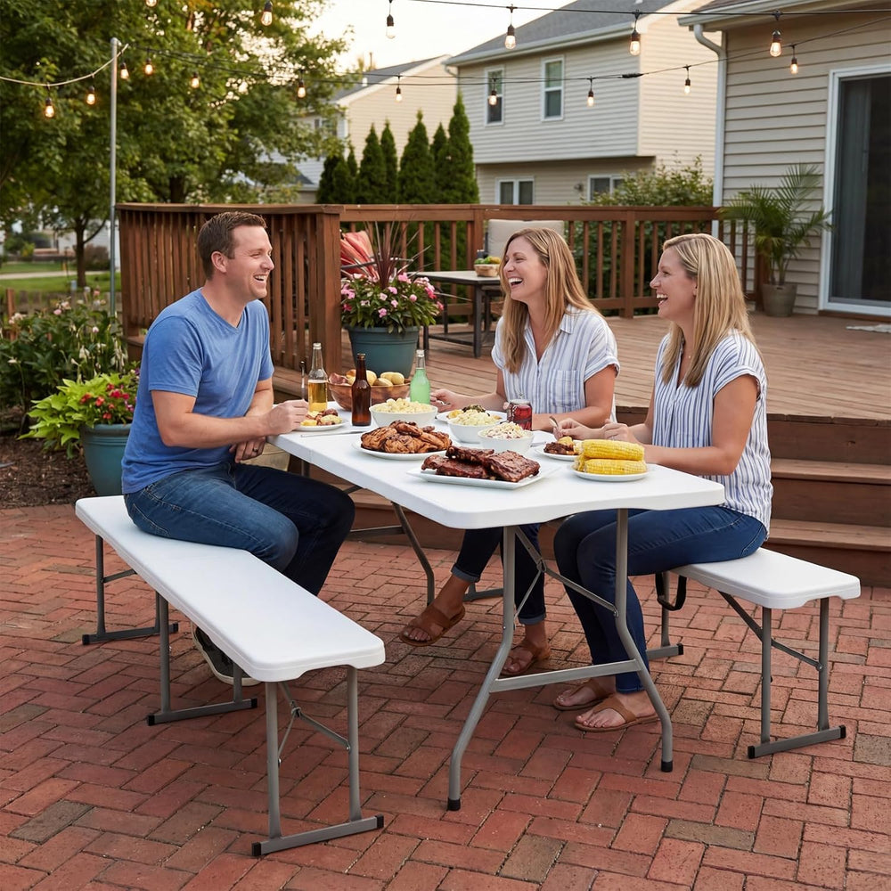 Folding Bench 6ft,Portable Plastic Bench Seat with Handle,White,2 Pack