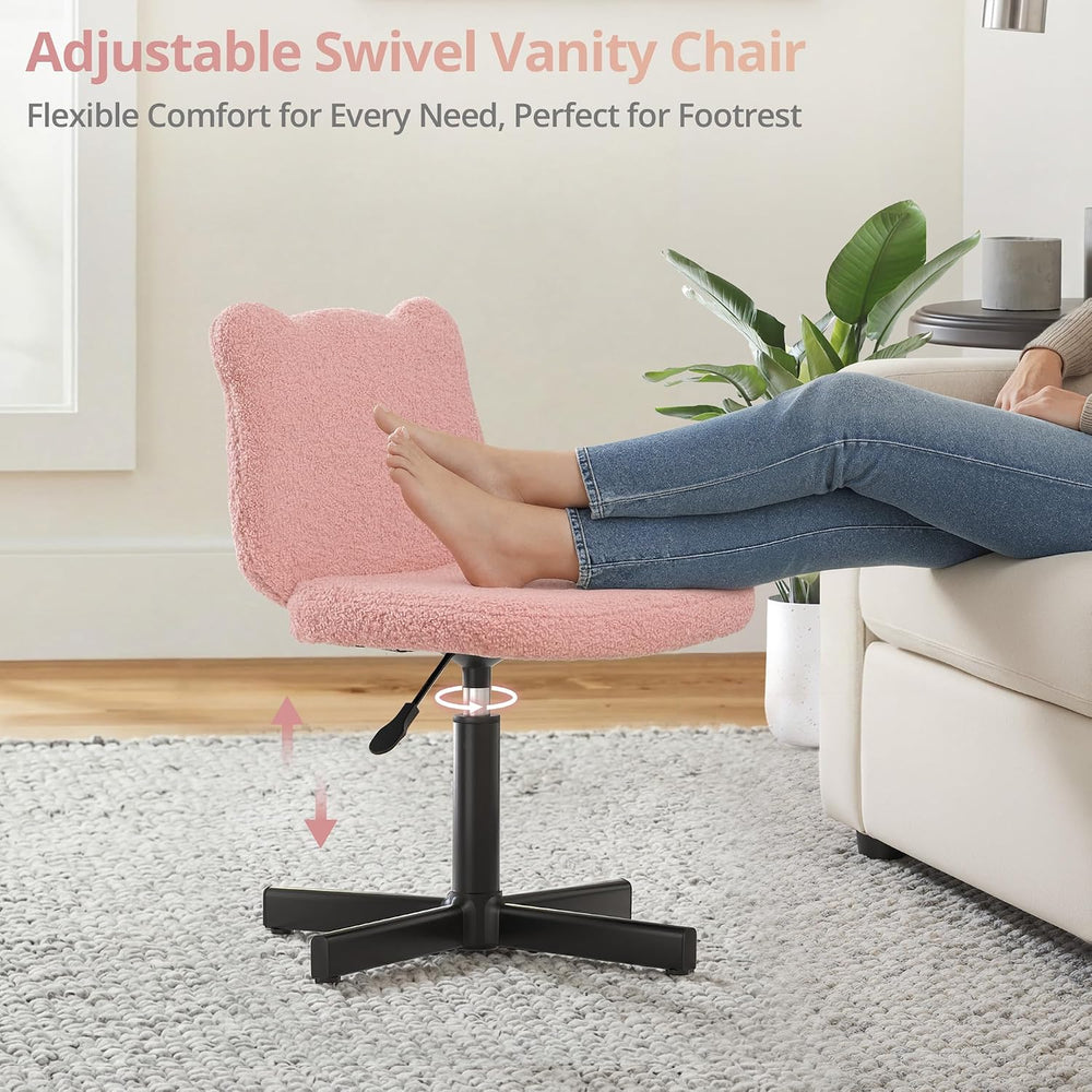 LUE BONA Cute Bear Ear Vanity Chair for Teen Girls - Height Adjustable 13.8&q...