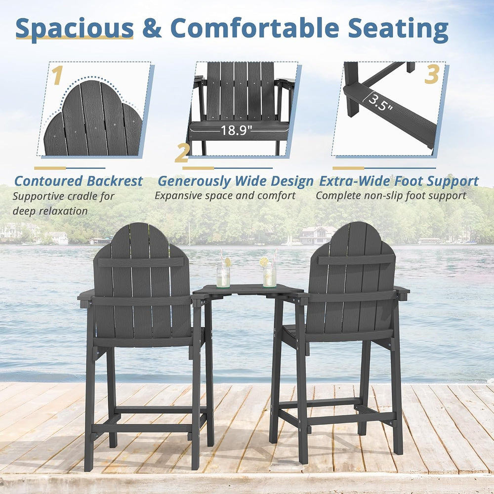 LUE BONA Tall Adirondack Chair Set of 4, HDPS Bar Height Chairs, Dark Gray