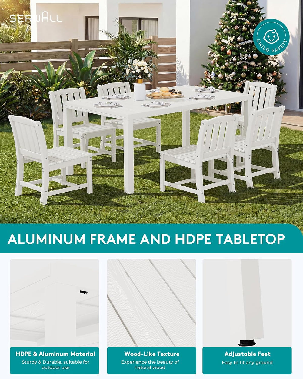 SERWALL Outdoor Expandable Dining Table, White