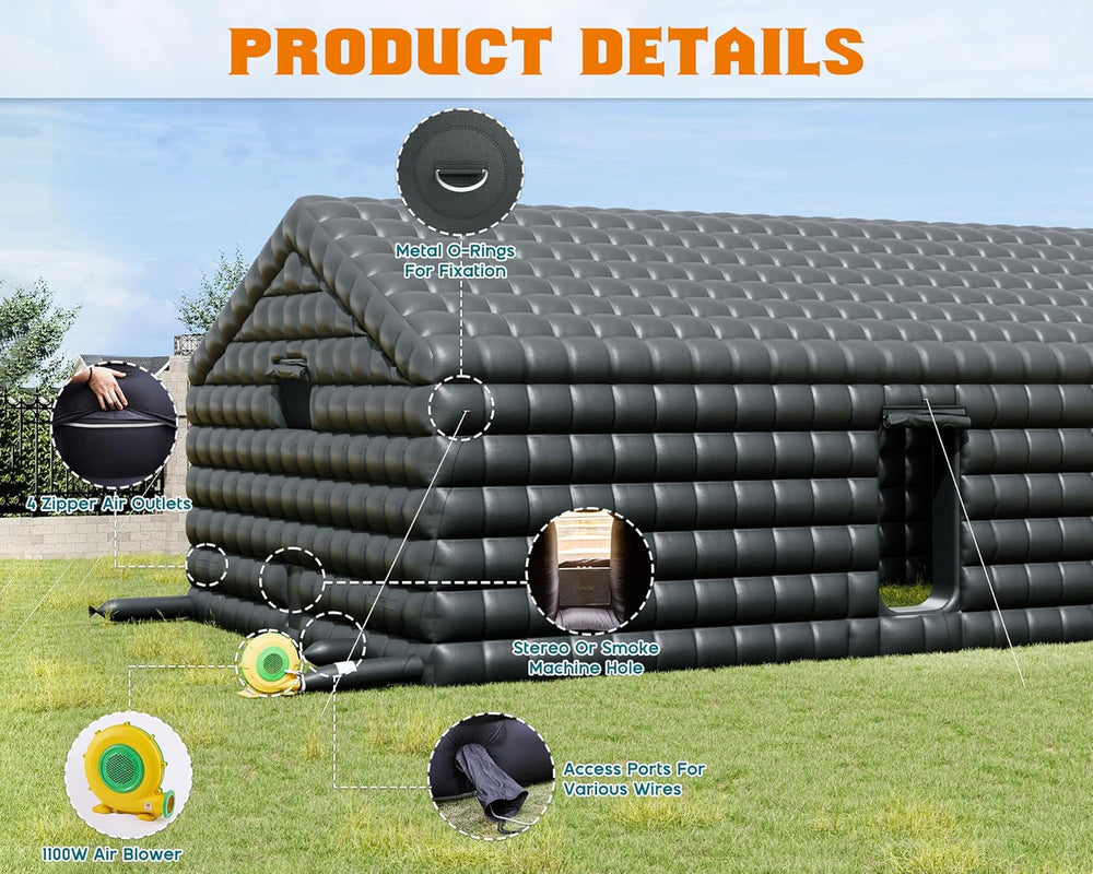 SPECRAFT 39 x 20 x 14 FT Black Inflatable Nightclub Tent with Pavilion