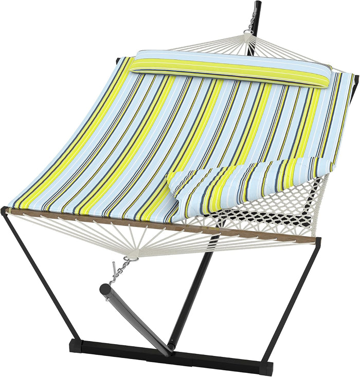 GarveeHome Double Hammock with Heavy-Duty Steel Stand, 2 Person Portable Hammock, 450LBS Max Weight Capacity, Easy Assembly, Ideal for Indoor, Backyard, Camping & Outdoor Use