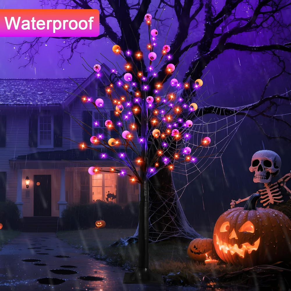 6FT Halloween Decorations Spooky Tree Lights, Large Black Trees with 144 Oran...