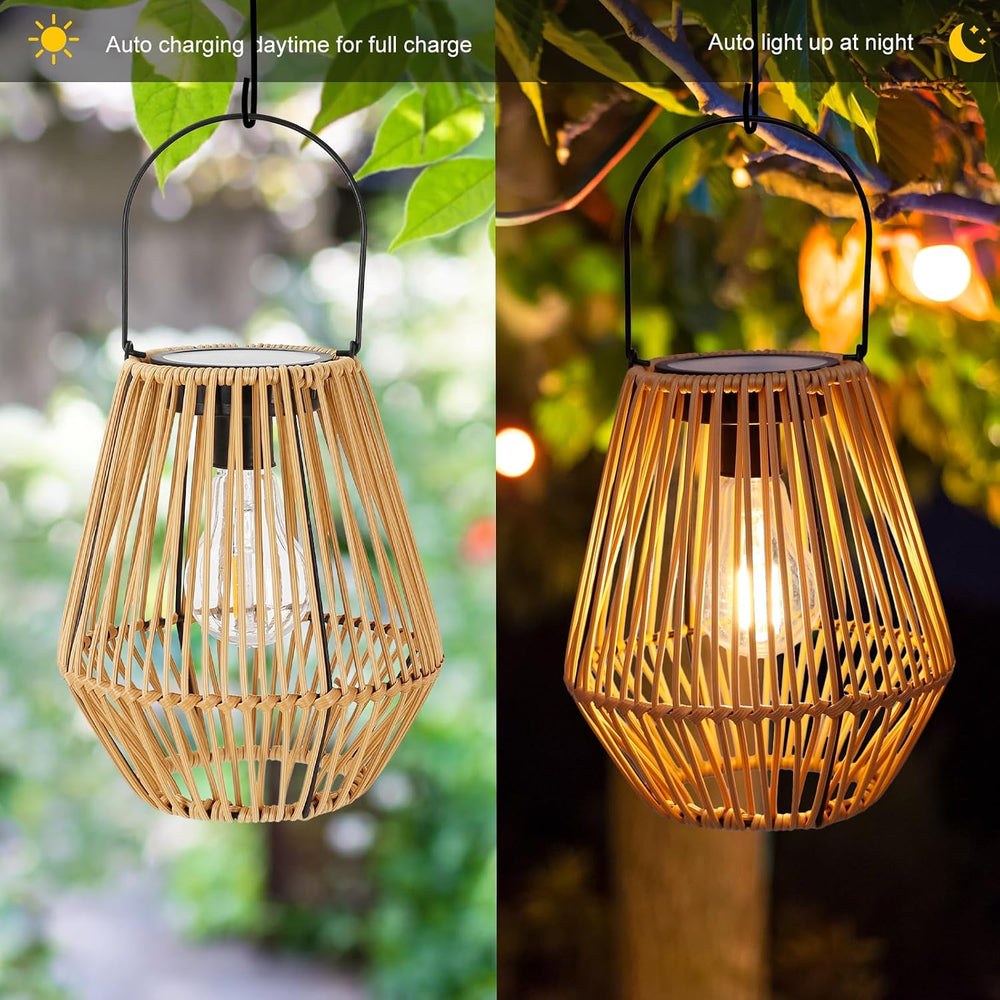 Livinlarge Solar Lanterns Outdoor Waterproof,Wicker Solar Lantern 2 Pack | Gi...