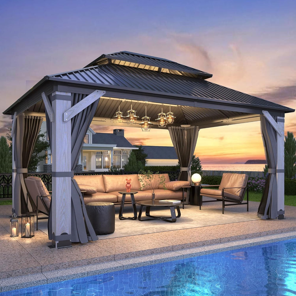 GARTOO 12' x 16' Outdoor Wood Gazebo
