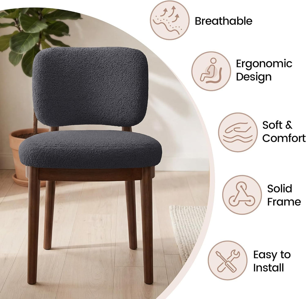 Wooden Dining Chairs Set of 6, Boucle Upholstered Kitchen Chairs with Solid W...