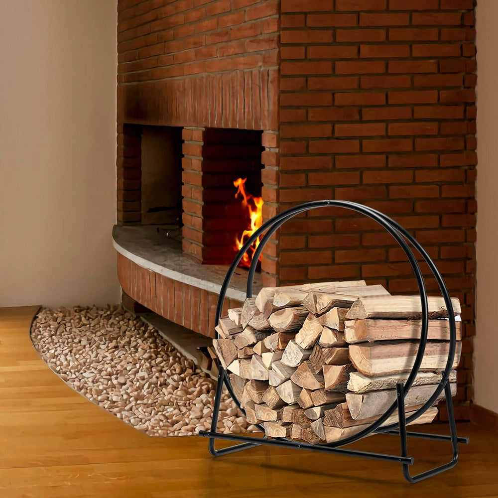 DORTALA 30 Inch Firewood Log Hoop, Fireplace Wood Storage Rack, Heavy-Duty Ro...