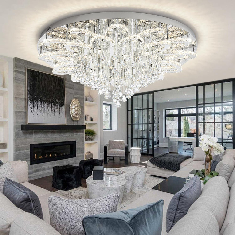 Flashing God 48in Large Crystal Chandelier for Living Room Modern Crystal Rai...