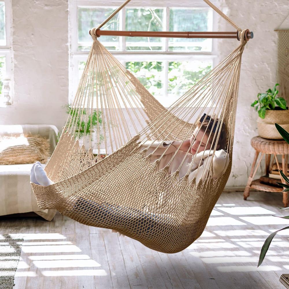 Upgraded Caribbean Hammock Chair with Detachable Metal Bar, Large Hammock Swi...