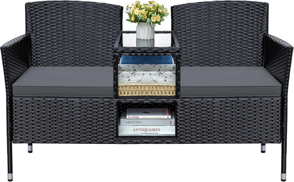 Greesum Patio Loveseat Outdoor Wicker Furniture Conversation Set,Gray