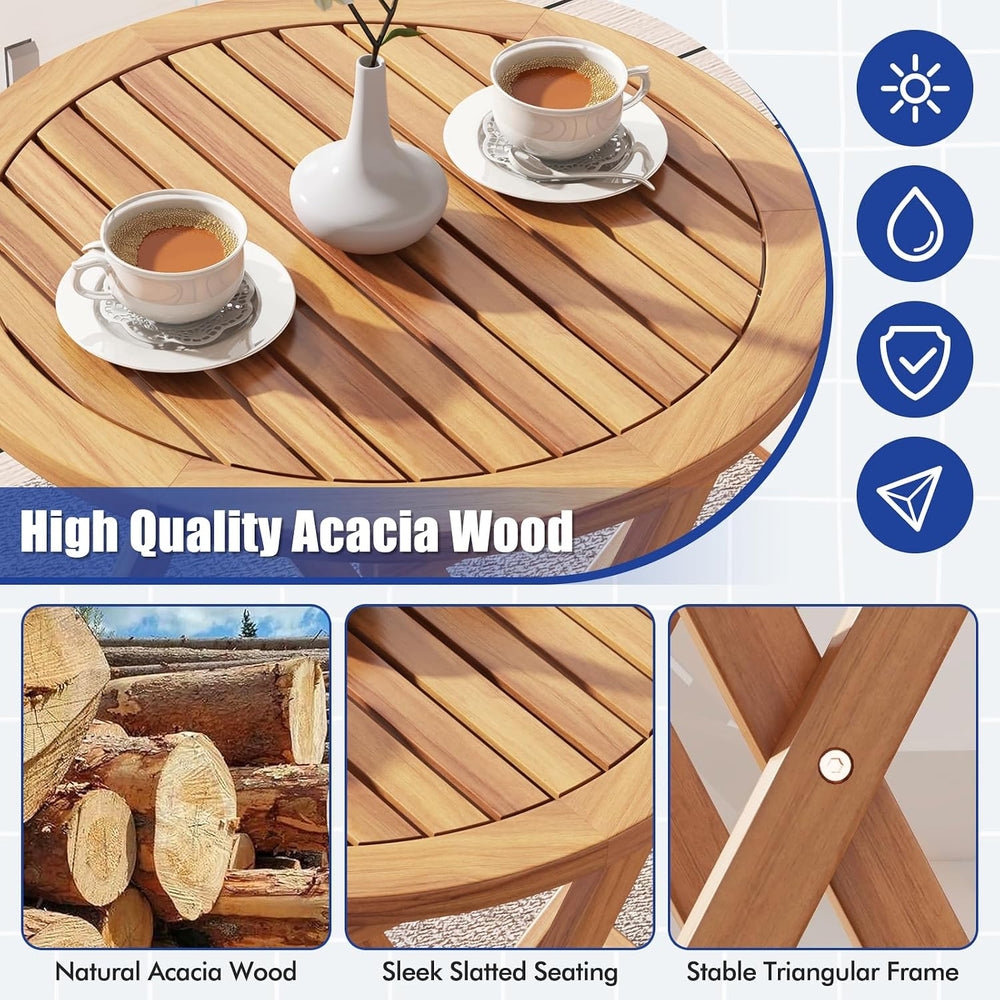 ORALNER 3-Piece Folding Patio Bistro Set, Small Outdoor Acacia Wood Balcony F...