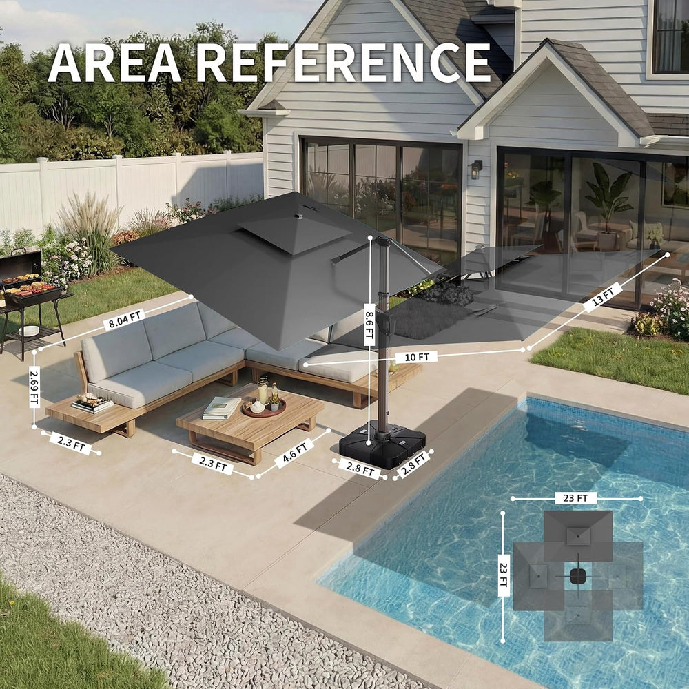 10 X 13 FT Cantilever Patio Umbrella Outdoor with Led Lights