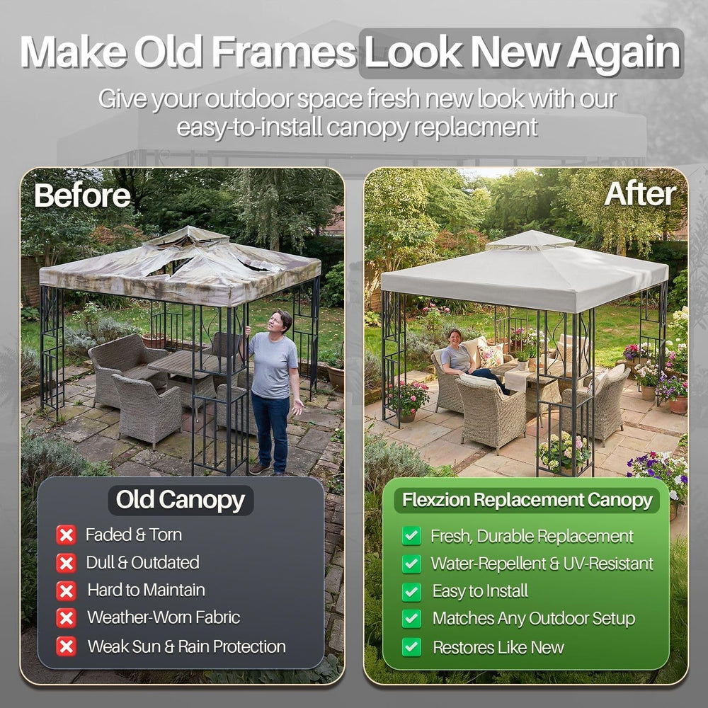 Flexzion Gazebo Cover Replacement Canopy Top 10x10 Ft (3m x 3m) - Double Tier...