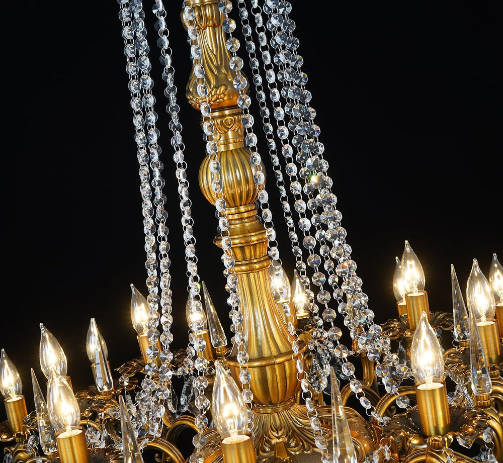 24-Light Antique Gold Crystal Chandelier, Extra Large Luxury Candle Chandelie...
