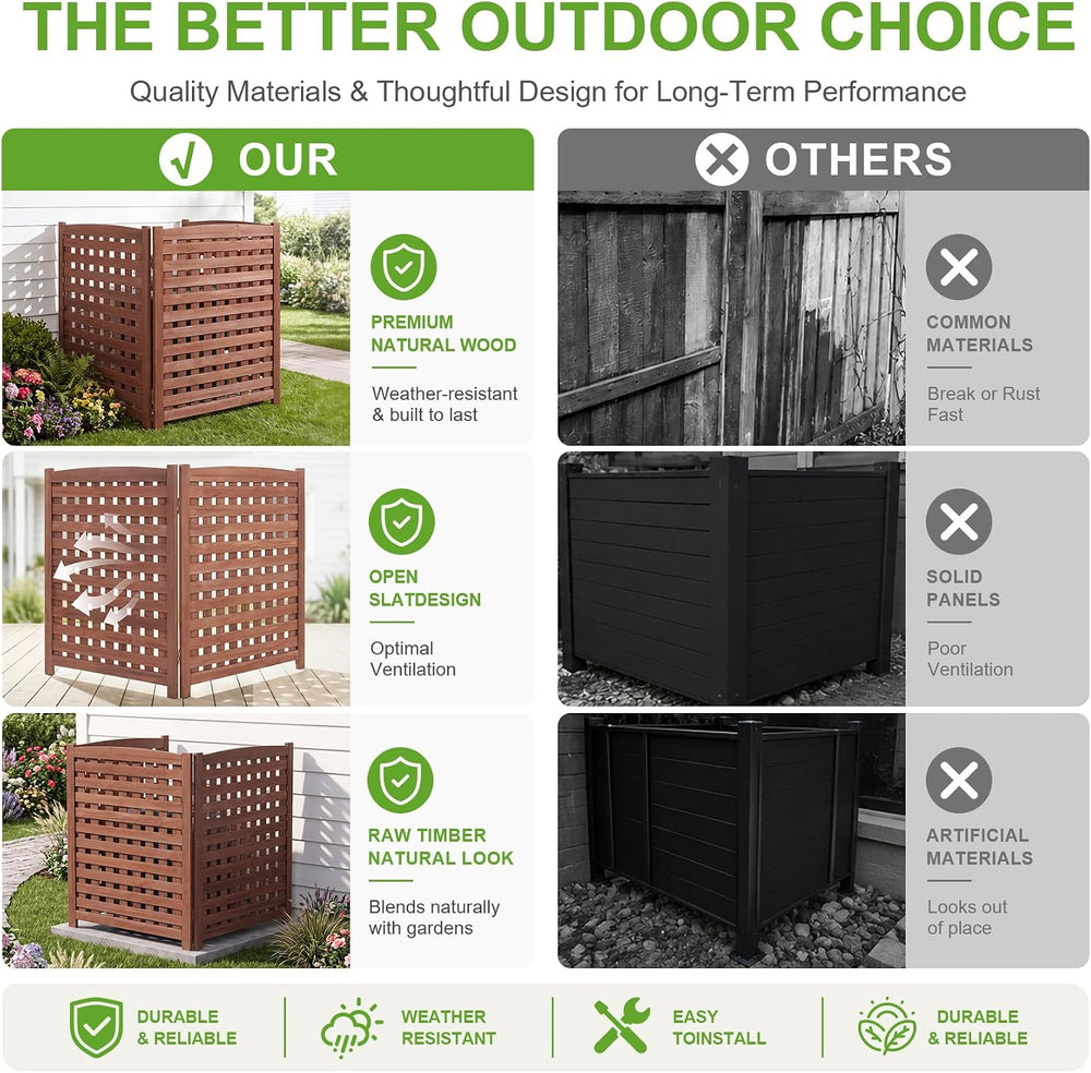 3-Panel Outdoor Air Conditioner Fence Screen, Outside Wood Privacy Fence, Tra...