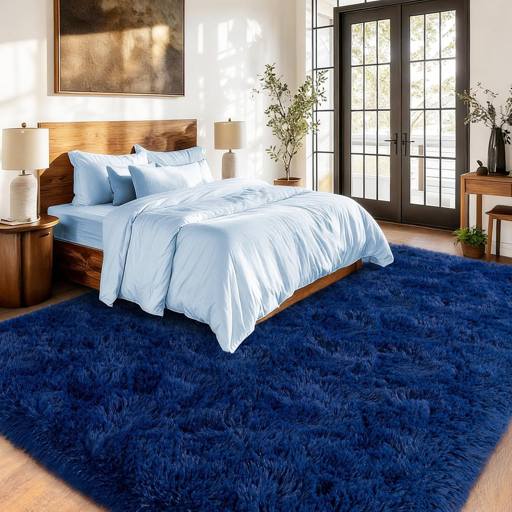 8x10ft Navy Blue Area Rug, Living Room Shaggy Rugs High Pile Fuzzy Carpet
