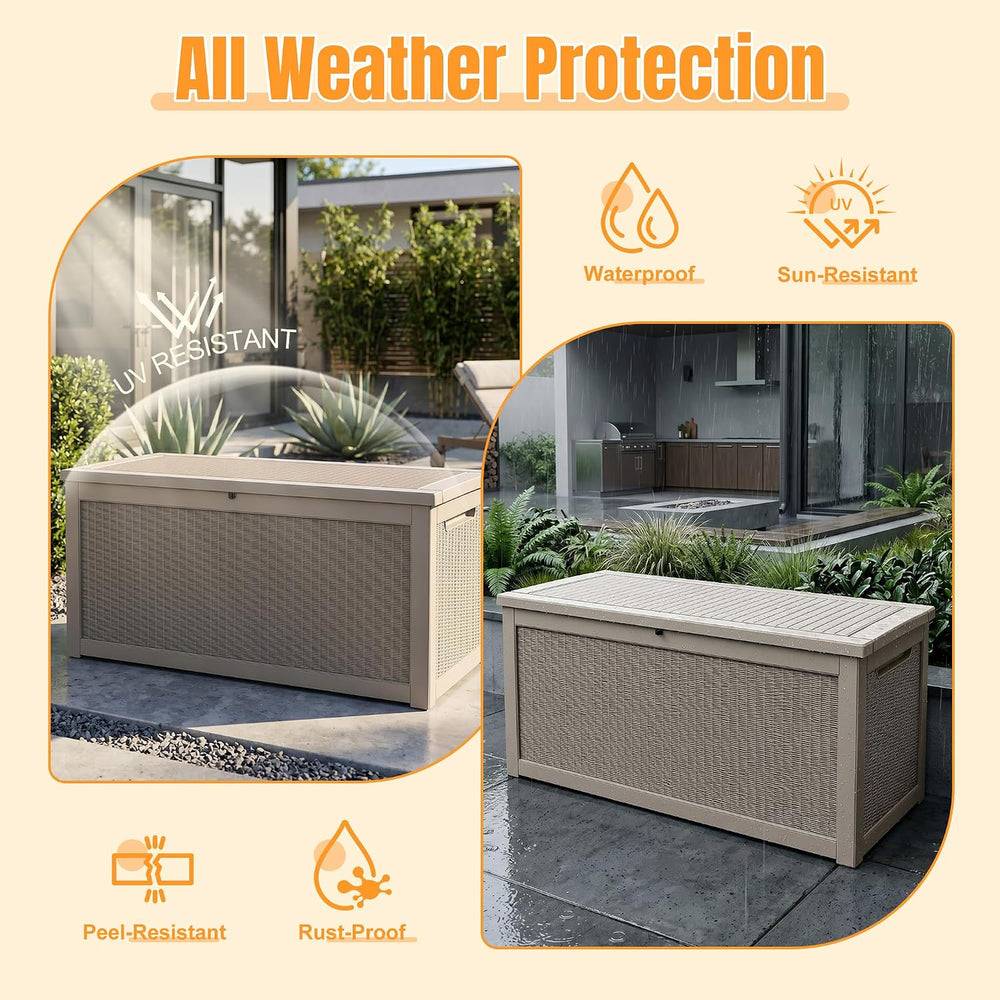 Outdoor Storage Box, 410 Gallon Waterproof Resin Deck Box with Support Rod