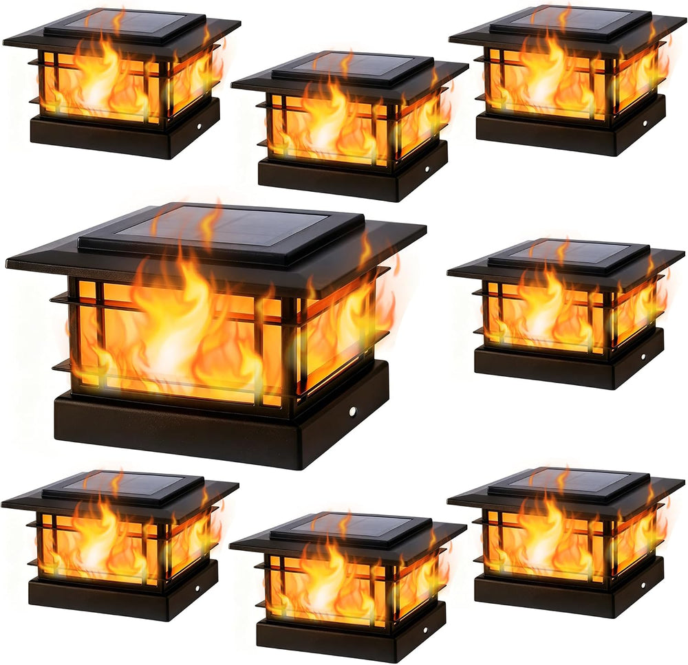 Dynaming 4x4 Solar Post Cap Lights Outdoor with Flickering Flame Light, 8 Pac...