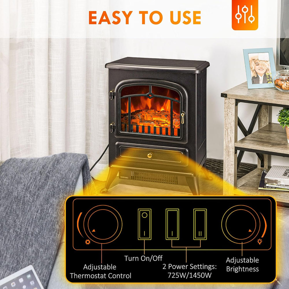 HOMCOM 22" Electric Fireplace Heater Stove 725W/1450W Black