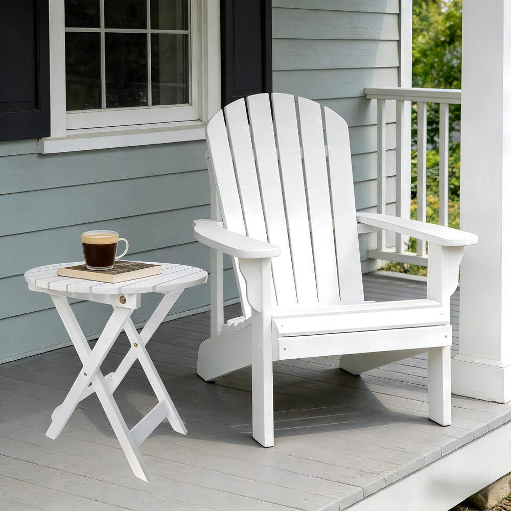 Outdoor Wooden Side Table, Folding Patio End Table, Small Round Furniture Tab...