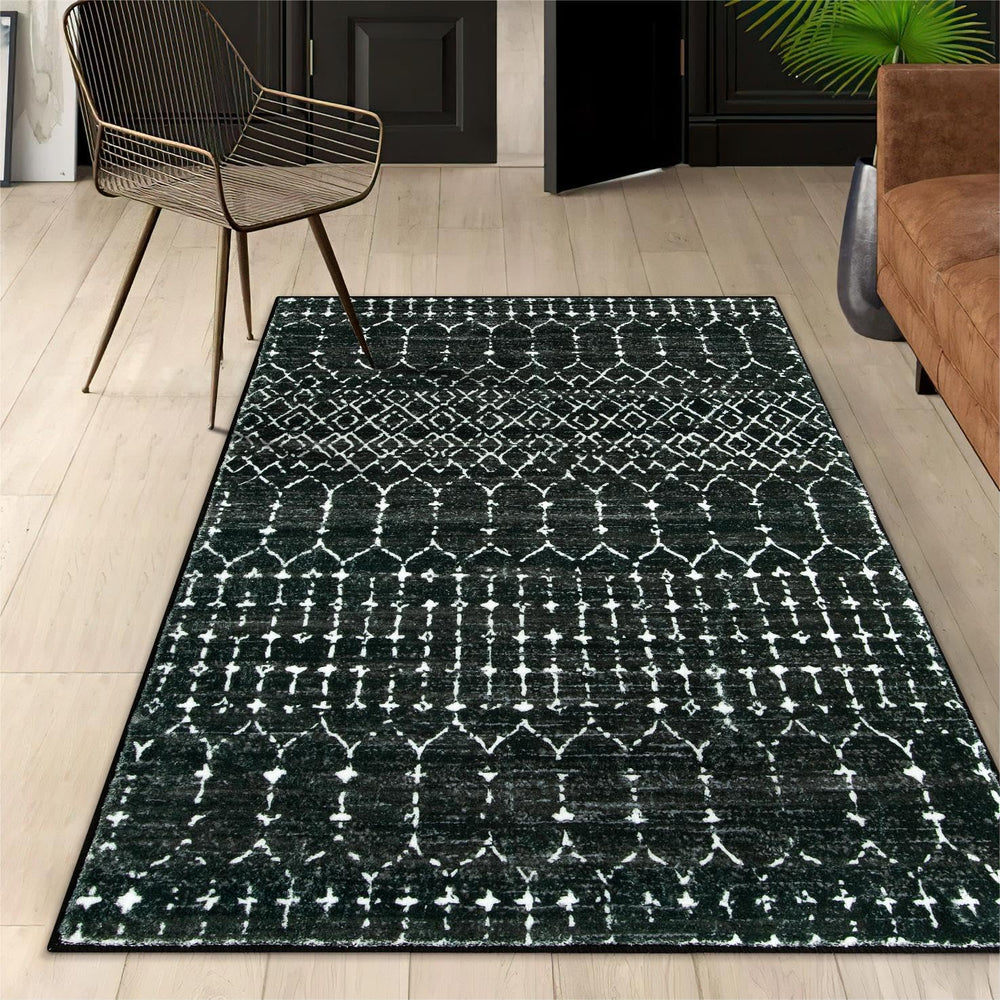 Lahome Moroccan Black Area Rug for Living Room 3x5 Non-Slip Washable Stain Re...