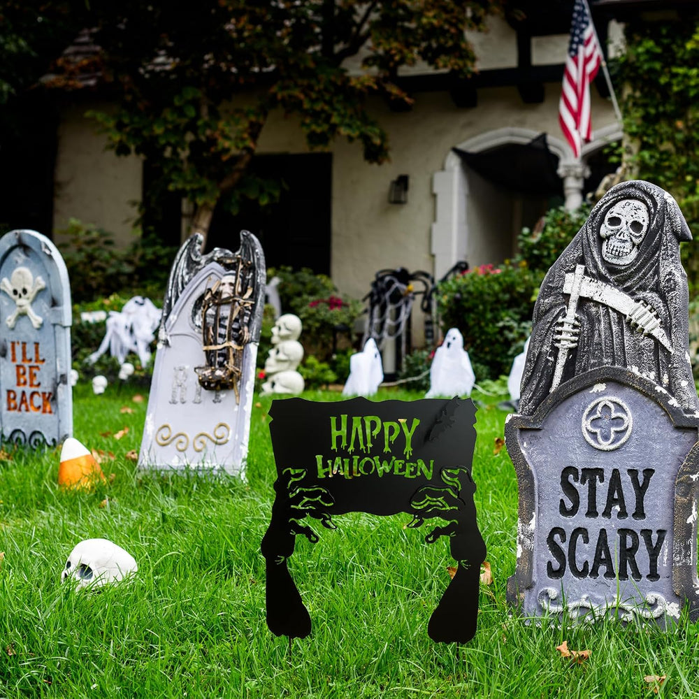 Metal Hand Happy Halloween Garden Stakes，Decorative Scary Yard Stakes