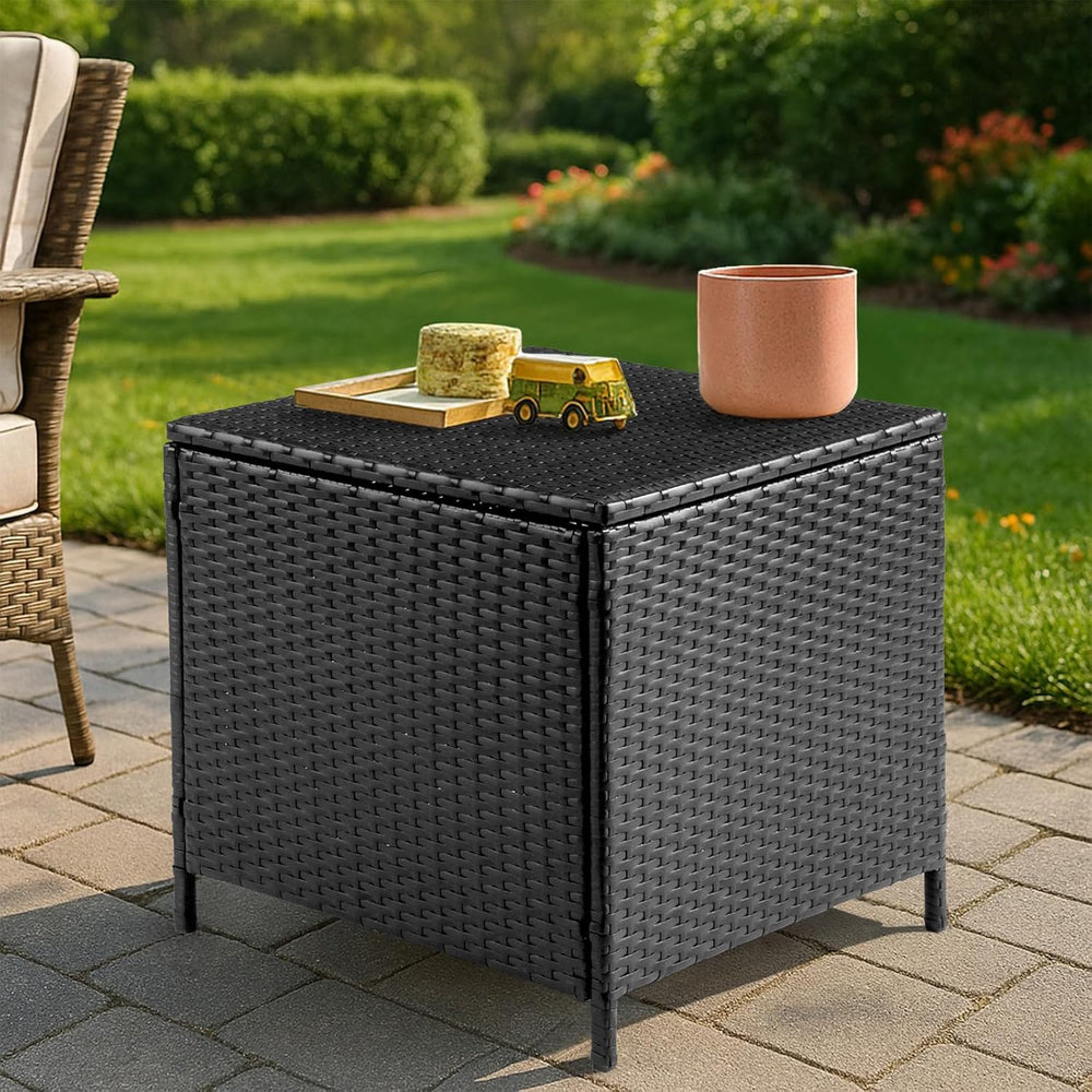 VINGLI Outdoor Side Table with Storage, 27-Gallon Patio Deck Box Outdoor Wick...