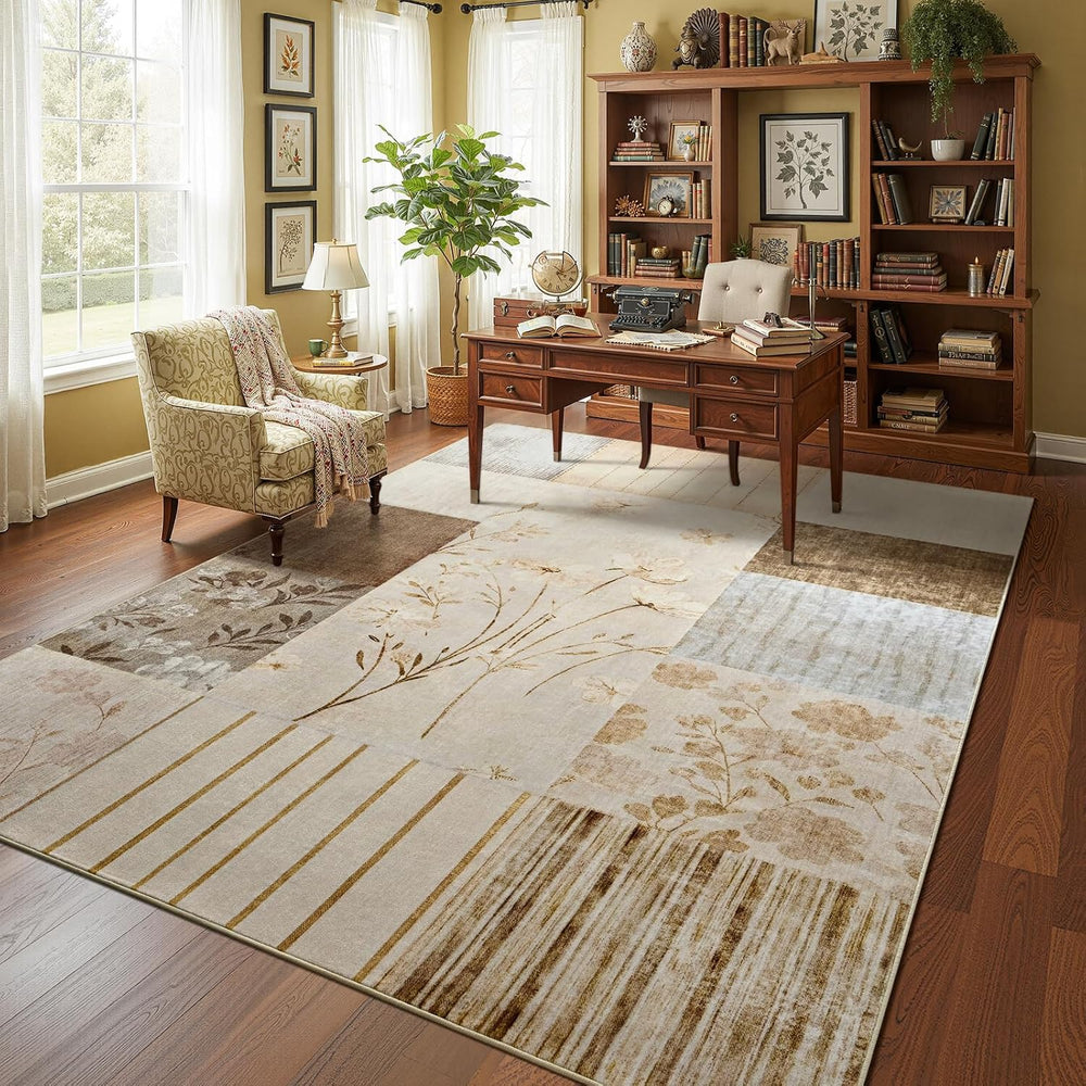 DweIke Floral Rugs for Living Room, 4x6 Washable Area Rug for Dining Room Far...