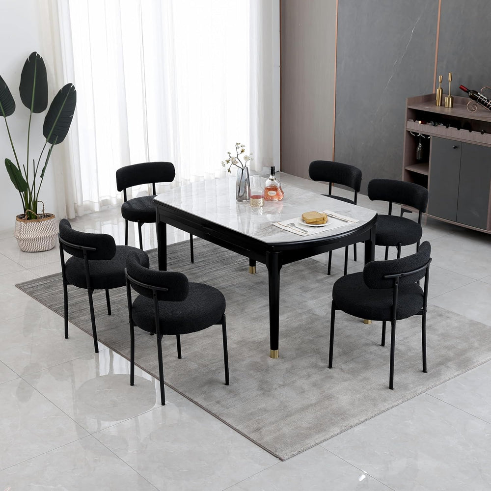 DYHOME Boucle Dining Chairs Set of 6, Upholstered Dining Room Chairs Black